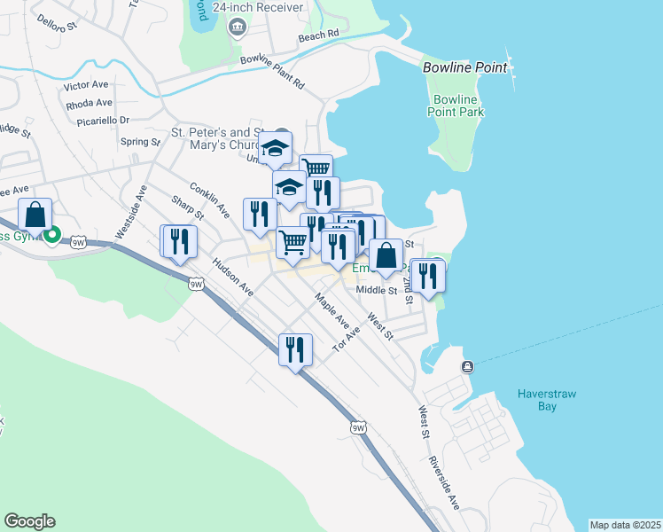map of restaurants, bars, coffee shops, grocery stores, and more near 14 Fairmount Avenue in Haverstraw