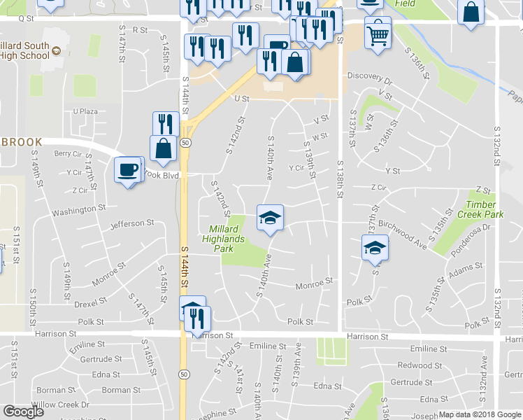 map of restaurants, bars, coffee shops, grocery stores, and more near 6217 South 140th Avenue in Omaha