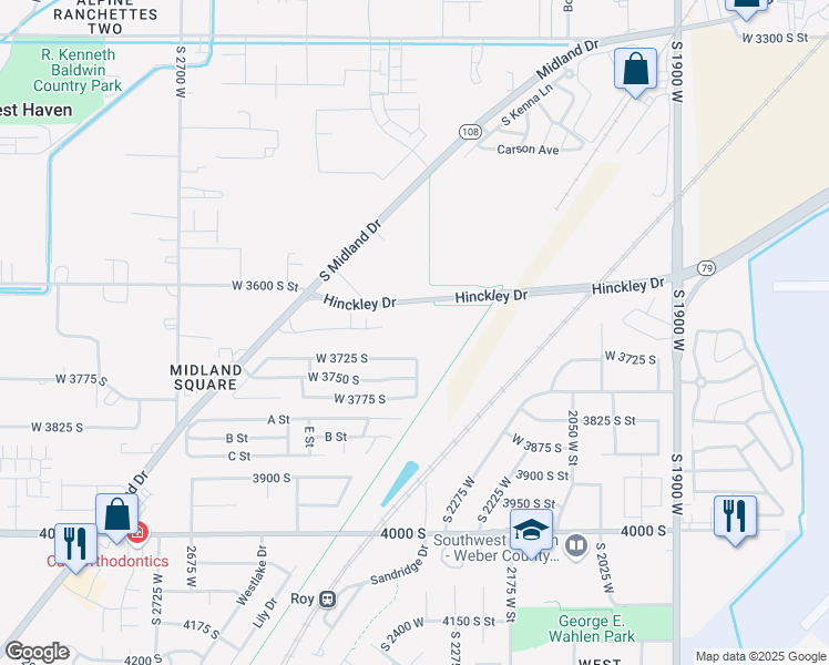 map of restaurants, bars, coffee shops, grocery stores, and more near 186 West 3725 South in Roy