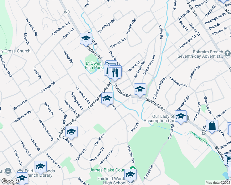 map of restaurants, bars, coffee shops, grocery stores, and more near 1131 Fairfield Woods Road in Fairfield