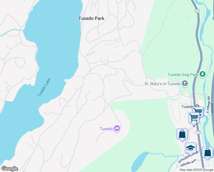 map of restaurants, bars, coffee shops, grocery stores, and more near 12 Ridge Road in Tuxedo Park