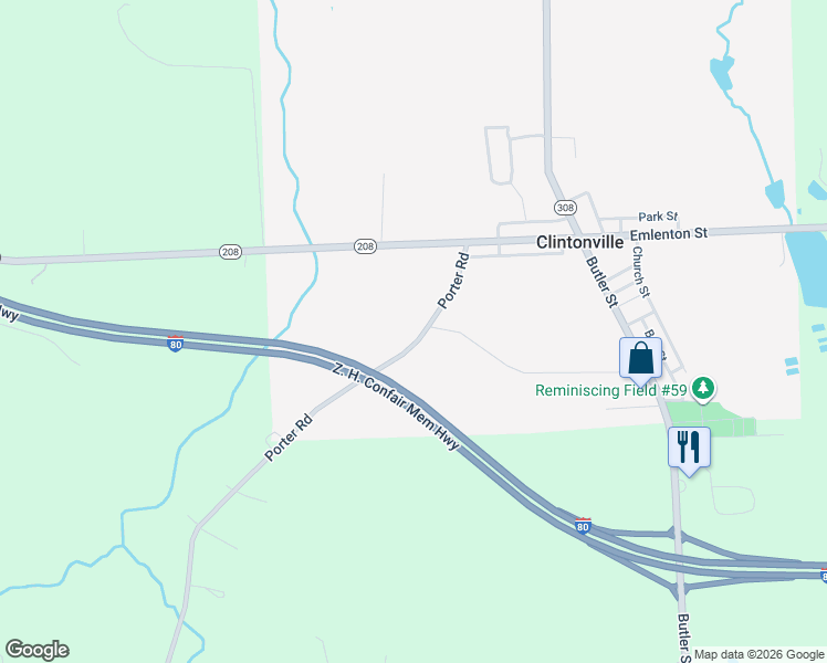 map of restaurants, bars, coffee shops, grocery stores, and more near 1595 Porter Road in Harrisville