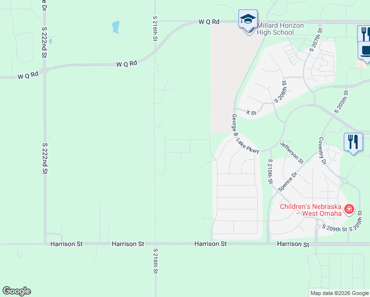 map of restaurants, bars, coffee shops, grocery stores, and more near 5909 South 216th Street in Omaha