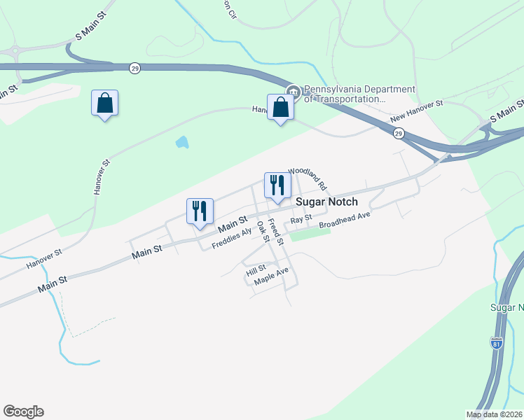 map of restaurants, bars, coffee shops, grocery stores, and more near 742 Main Street in Sugar Notch
