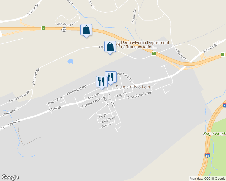 map of restaurants, bars, coffee shops, grocery stores, and more near Main Street in Wilkes-Barre