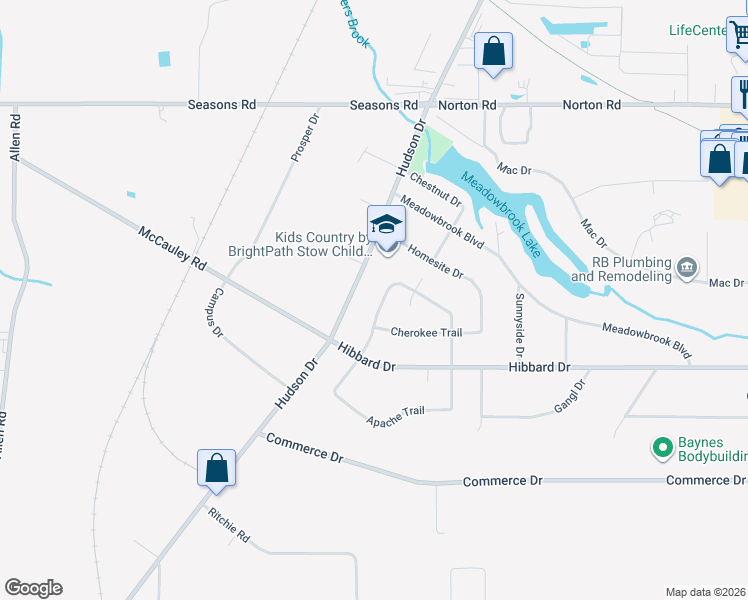 map of restaurants, bars, coffee shops, grocery stores, and more near 4843 Hudson Drive in Stow