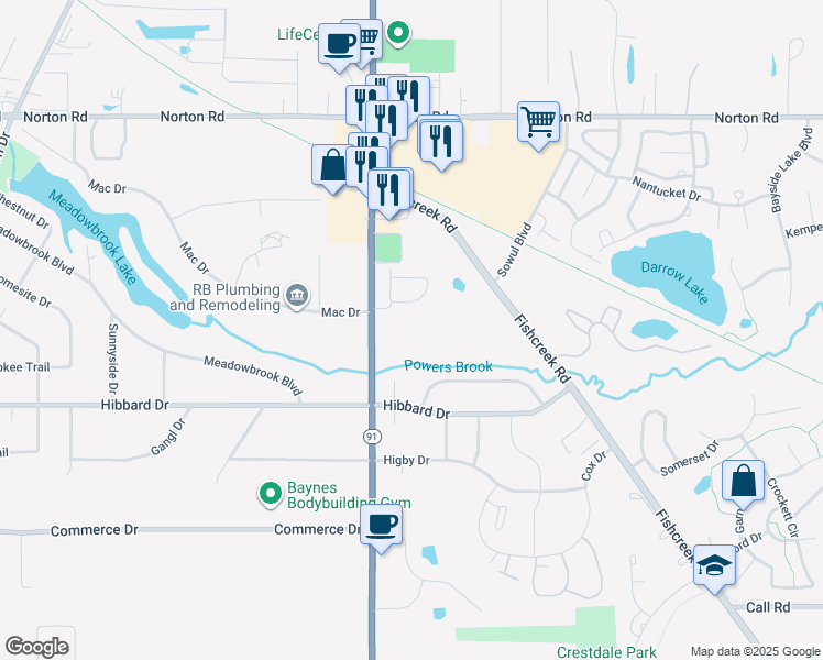 map of restaurants, bars, coffee shops, grocery stores, and more near 4835 Darrow Road in Stow