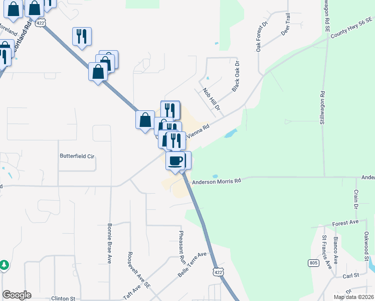 map of restaurants, bars, coffee shops, grocery stores, and more near 729 Youngstown Warren Road in Niles