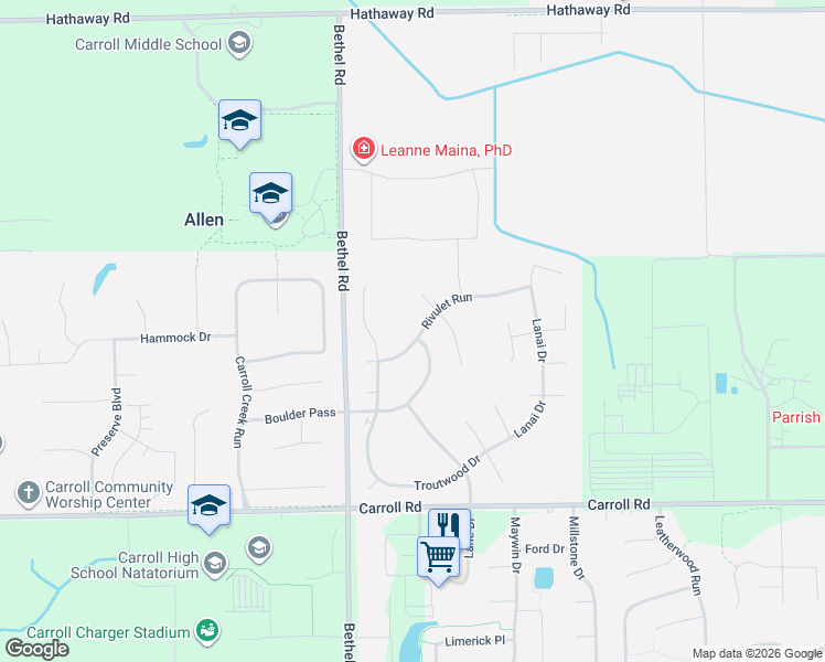 map of restaurants, bars, coffee shops, grocery stores, and more near 12517 Candleset Cove in Fort Wayne