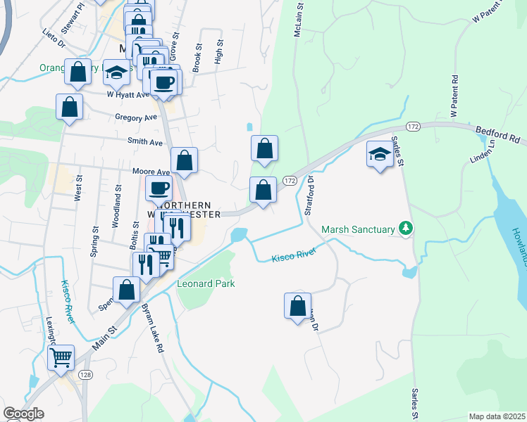 map of restaurants, bars, coffee shops, grocery stores, and more near 90 South Bedford Road in Mount Kisco