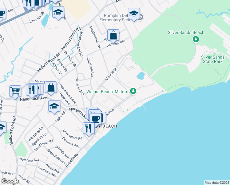map of restaurants, bars, coffee shops, grocery stores, and more near 100 Viscount Drive in Milford
