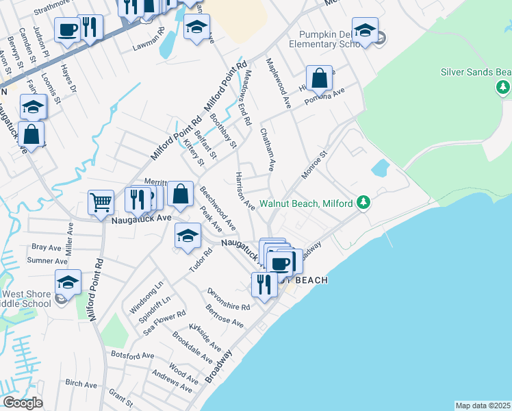 map of restaurants, bars, coffee shops, grocery stores, and more near 8 Fern Street in Milford
