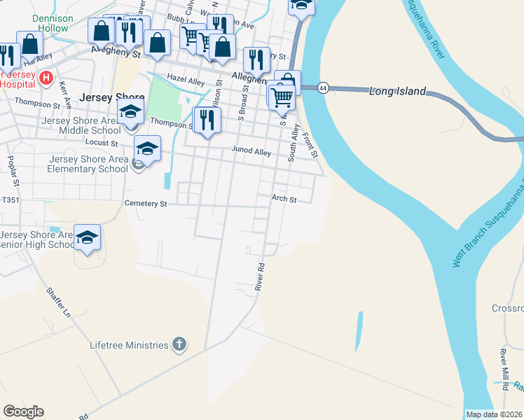 map of restaurants, bars, coffee shops, grocery stores, and more near 433 South Main Street in Jersey Shore