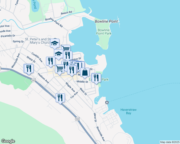 map of restaurants, bars, coffee shops, grocery stores, and more near 9 Allison Avenue in Haverstraw