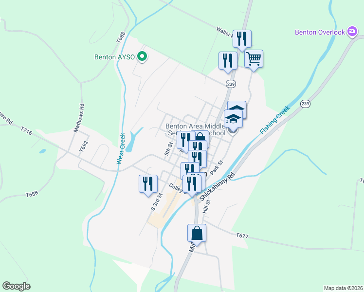 map of restaurants, bars, coffee shops, grocery stores, and more near 240 3rd Street in Benton