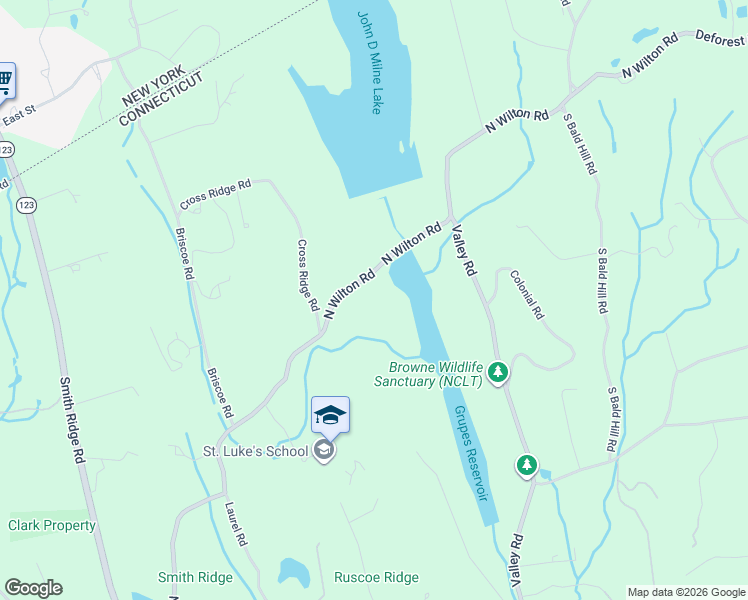 map of restaurants, bars, coffee shops, grocery stores, and more near 533 North Wilton Road in New Canaan
