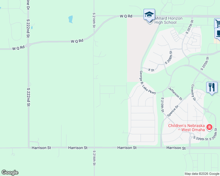 map of restaurants, bars, coffee shops, grocery stores, and more near 5909 South 216th Street in Omaha