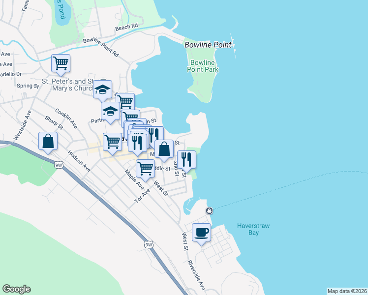 map of restaurants, bars, coffee shops, grocery stores, and more near Allison Avenue in Haverstraw
