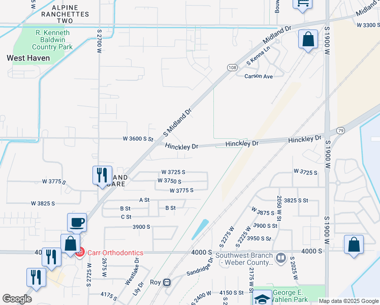 map of restaurants, bars, coffee shops, grocery stores, and more near 3594 Midland Drive in West Haven
