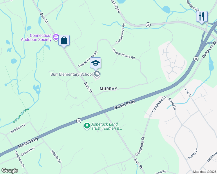 map of restaurants, bars, coffee shops, grocery stores, and more near 120 Wood House Road in Fairfield