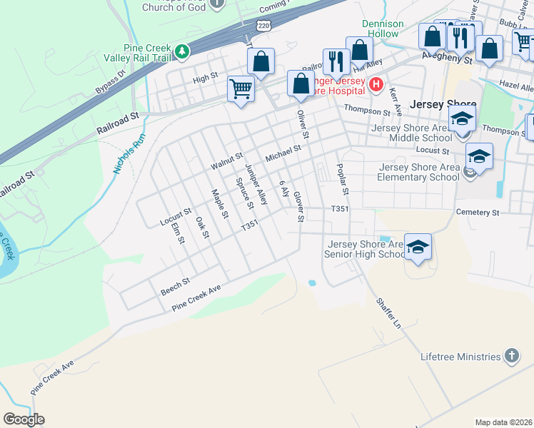 map of restaurants, bars, coffee shops, grocery stores, and more near Juniper Alley in Jersey Shore