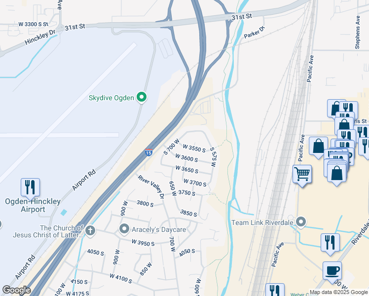 map of restaurants, bars, coffee shops, grocery stores, and more near 3544 575 West in Riverdale
