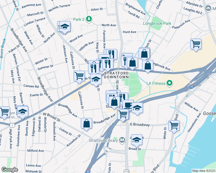 map of restaurants, bars, coffee shops, grocery stores, and more near 45 North Parade Street in Stratford