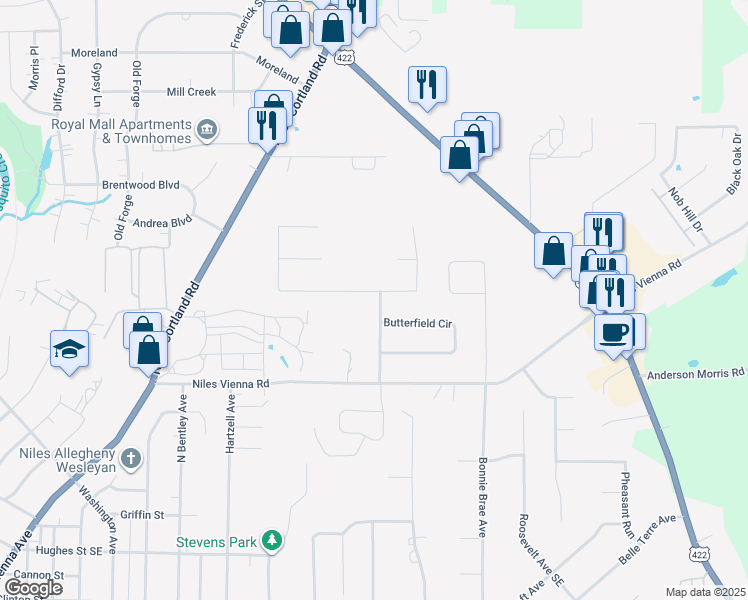 map of restaurants, bars, coffee shops, grocery stores, and more near 1450 Pepperwood Drive in Niles