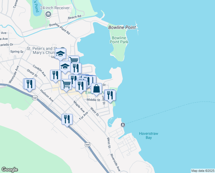 map of restaurants, bars, coffee shops, grocery stores, and more near 9 Allison Avenue in Haverstraw