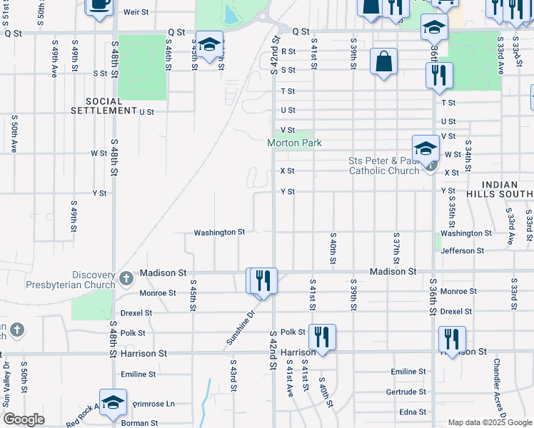 map of restaurants, bars, coffee shops, grocery stores, and more near 6014 South 42nd Street in Omaha