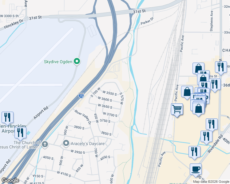 map of restaurants, bars, coffee shops, grocery stores, and more near 592 West 3550 South in Riverdale