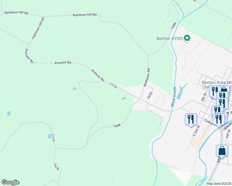 map of restaurants, bars, coffee shops, grocery stores, and more near 85 Distillery Hill Rd in Benton