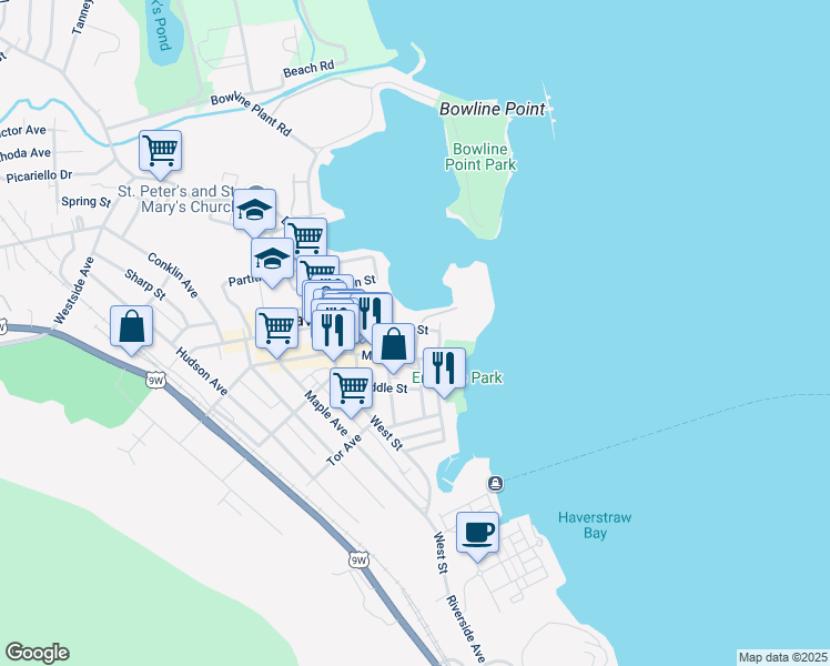 map of restaurants, bars, coffee shops, grocery stores, and more near 9 Allison Avenue in Haverstraw