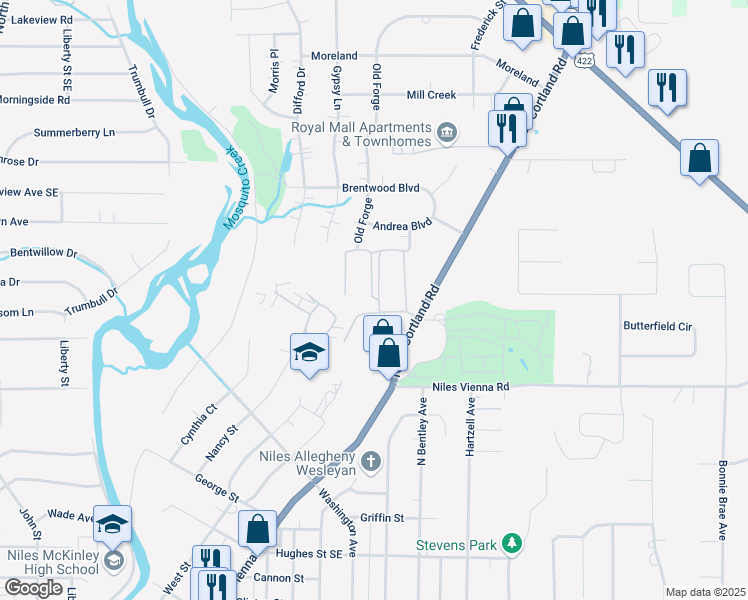 map of restaurants, bars, coffee shops, grocery stores, and more near 13 Arms Boulevard in Niles