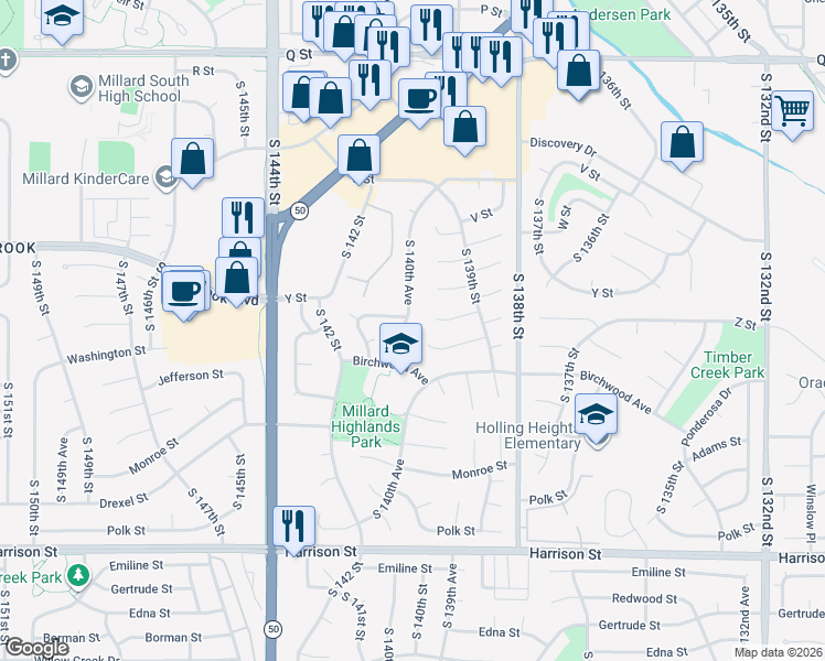 map of restaurants, bars, coffee shops, grocery stores, and more near 6123 South 140th Avenue in Omaha