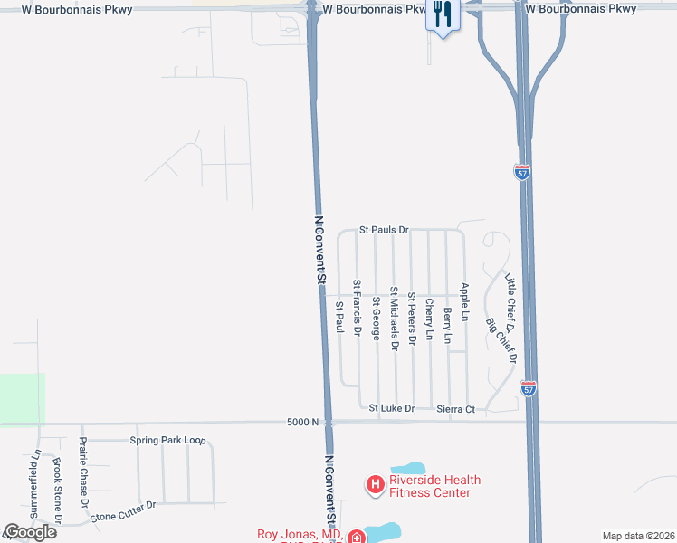 map of restaurants, bars, coffee shops, grocery stores, and more near 39 Saint Paul in Bourbonnais