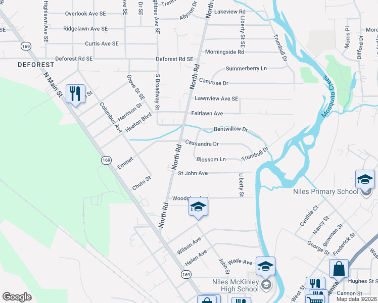 map of restaurants, bars, coffee shops, grocery stores, and more near 102 Cassandra Drive in Niles
