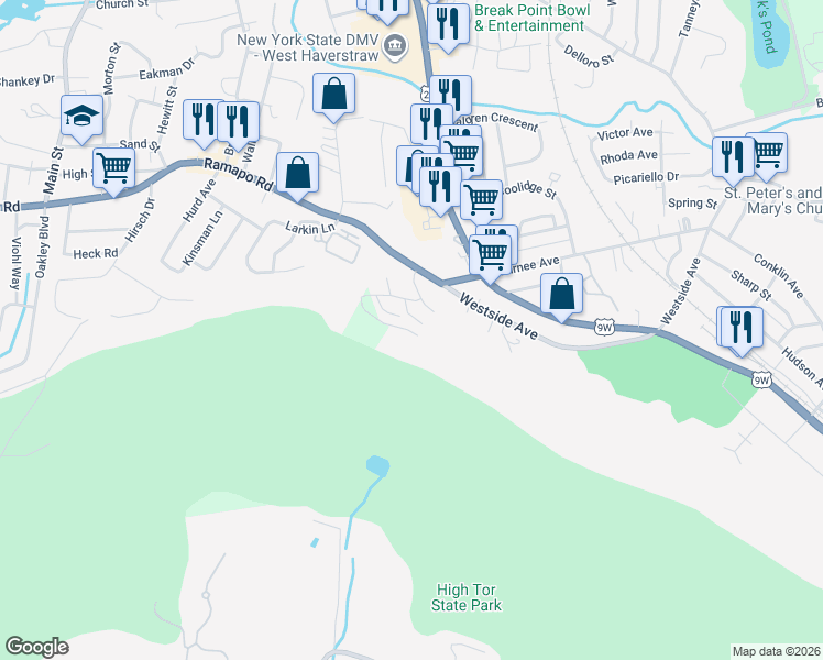 map of restaurants, bars, coffee shops, grocery stores, and more near B14 Dowd Street in Haverstraw