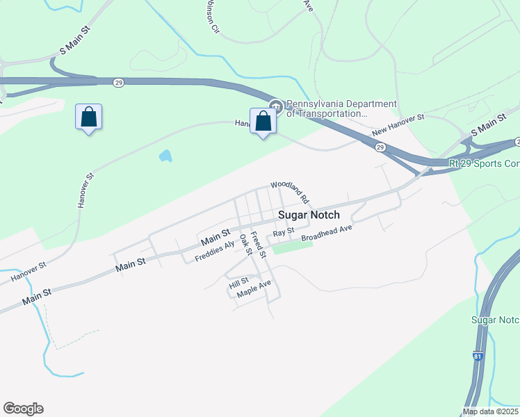 map of restaurants, bars, coffee shops, grocery stores, and more near Hemlock Street in Sugar Notch