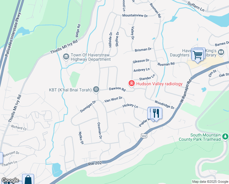 map of restaurants, bars, coffee shops, grocery stores, and more near 9 Dawson Road in Thiells