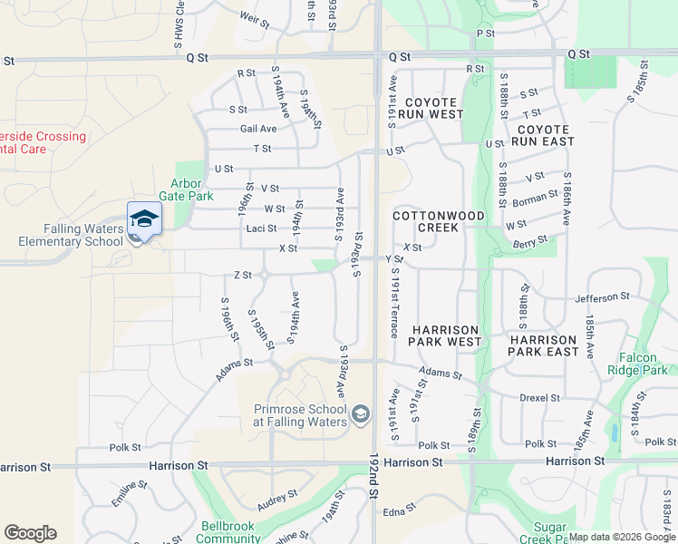 map of restaurants, bars, coffee shops, grocery stores, and more near 6005 South 193rd Avenue in Omaha