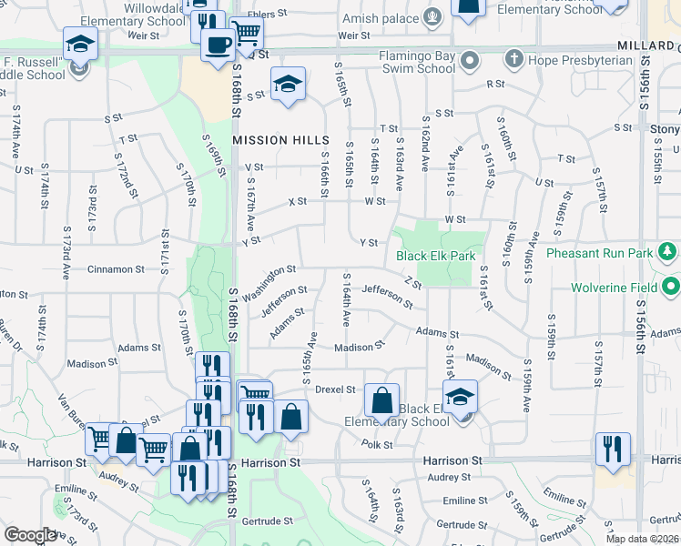 map of restaurants, bars, coffee shops, grocery stores, and more near 6202 South 164th Avenue in Omaha