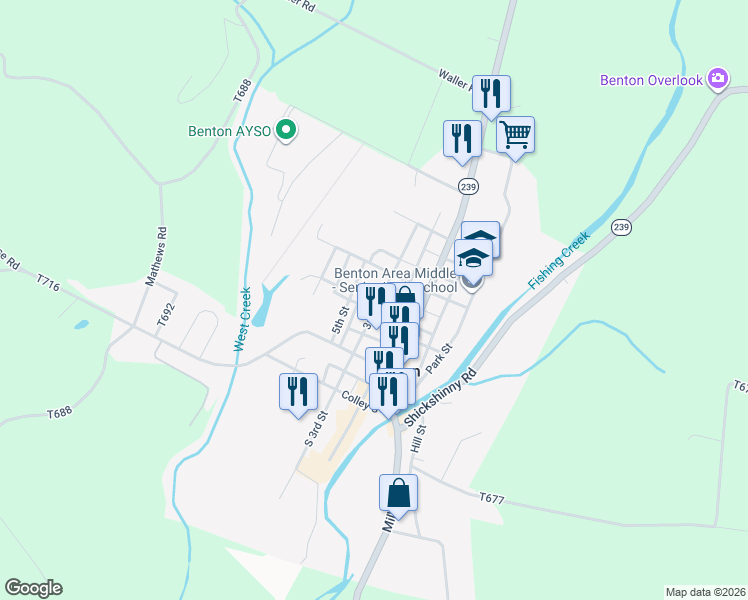 map of restaurants, bars, coffee shops, grocery stores, and more near 240 3rd Street in Benton