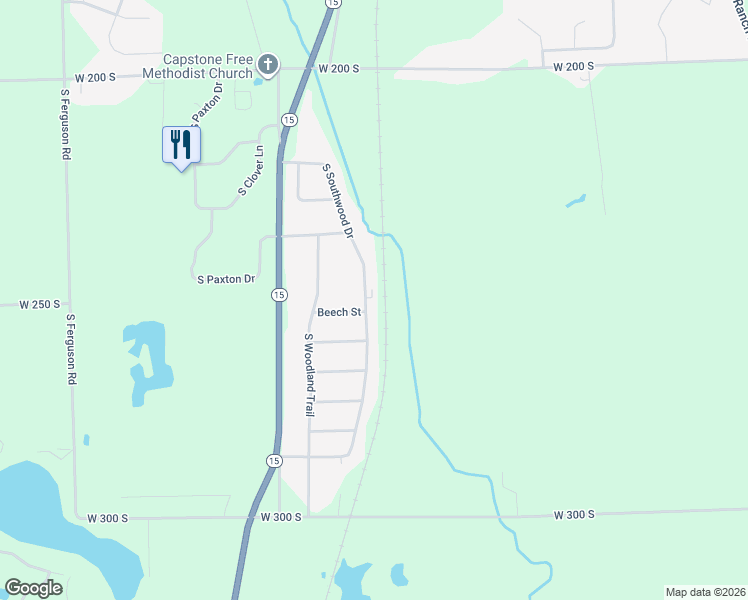 map of restaurants, bars, coffee shops, grocery stores, and more near 2512 South Southwood Drive in Warsaw