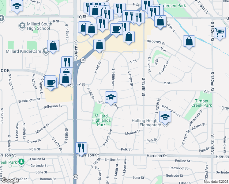 map of restaurants, bars, coffee shops, grocery stores, and more near 6123 South 140th Avenue in Omaha