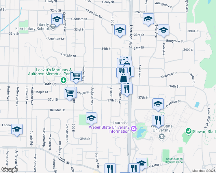 map of restaurants, bars, coffee shops, grocery stores, and more near 1065 36th Street in Ogden