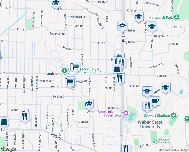 map of restaurants, bars, coffee shops, grocery stores, and more near 1009 36th Street in Ogden