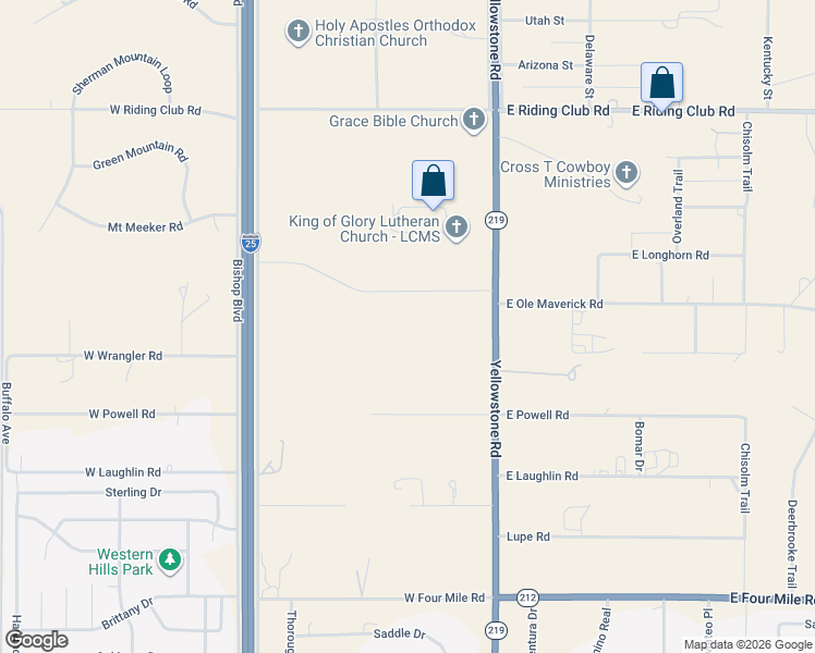 map of restaurants, bars, coffee shops, grocery stores, and more near 8516 Yellowstone Road in Cheyenne