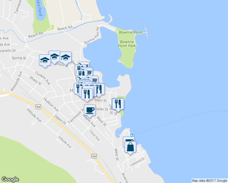 map of restaurants, bars, coffee shops, grocery stores, and more near 9 Allison Avenue in Haverstraw
