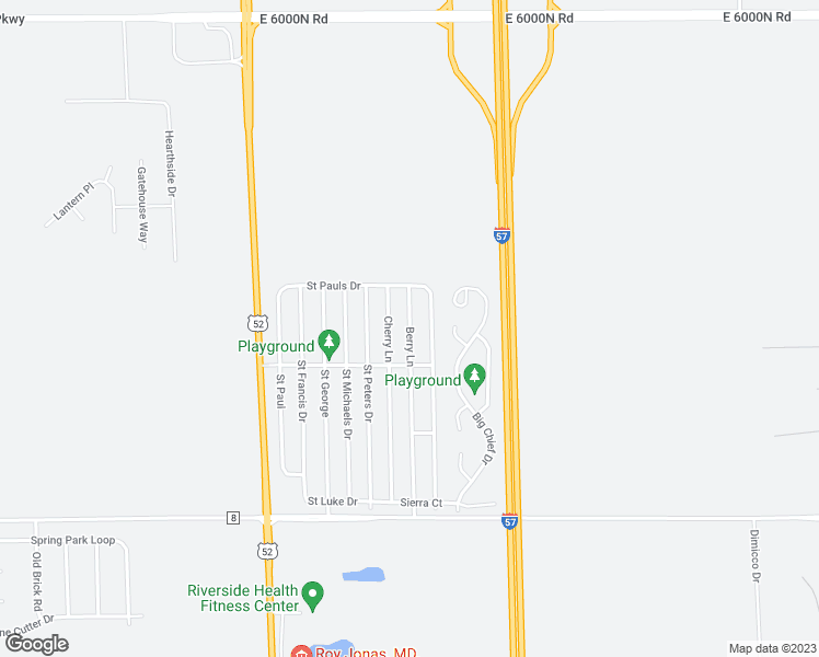 map of restaurants, bars, coffee shops, grocery stores, and more near Berry Lane in Bourbonnais